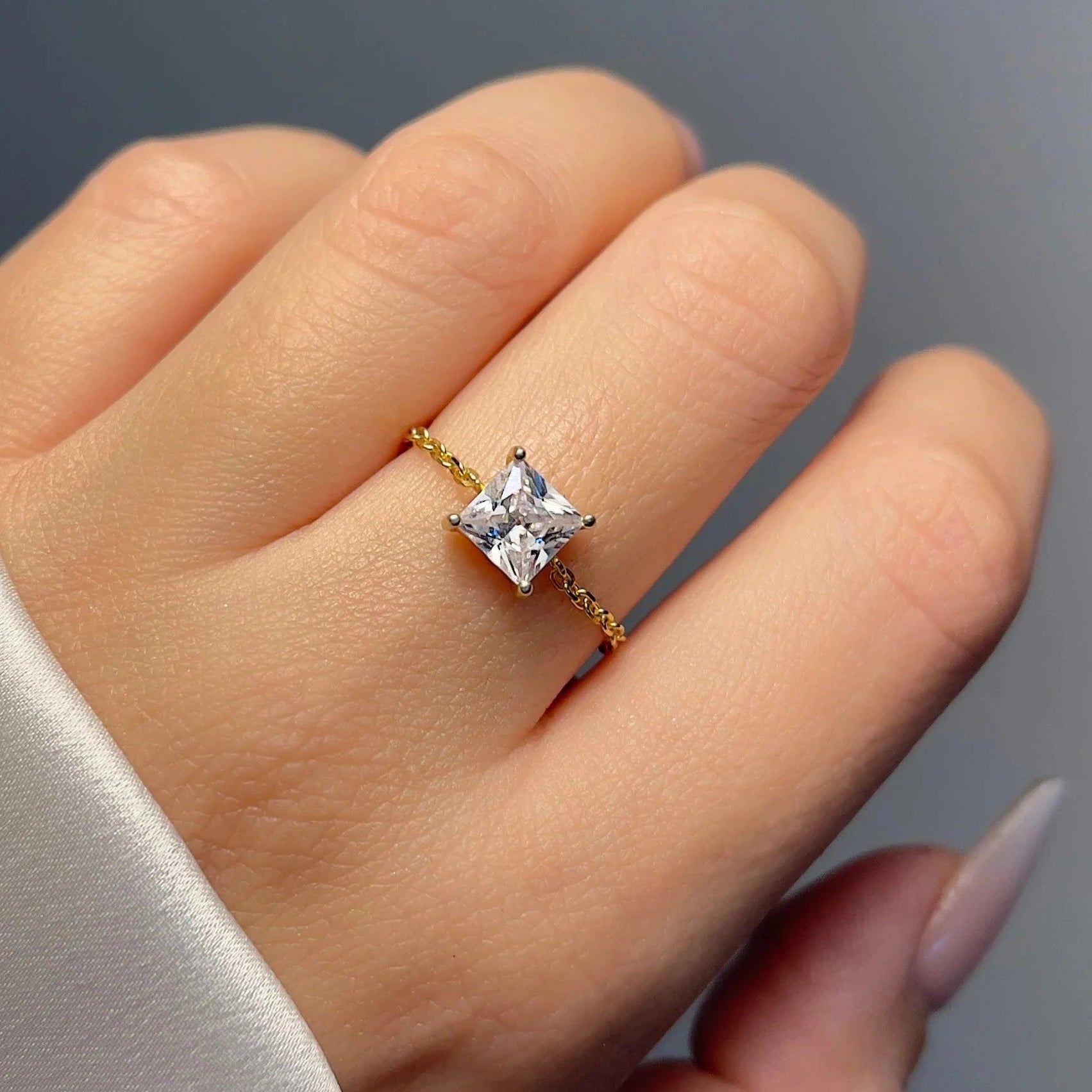 Zircon Stone Self - Love Chain Ring - ARTSY SILVER