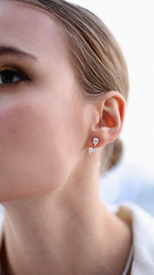 White Zircon Earrings Gold Plated woman's - ARTSY SILVER