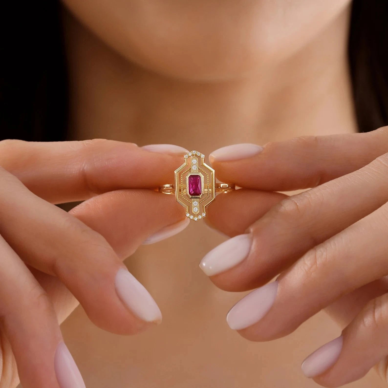 Art Deco Ruby Ring - ARTSY SILVER