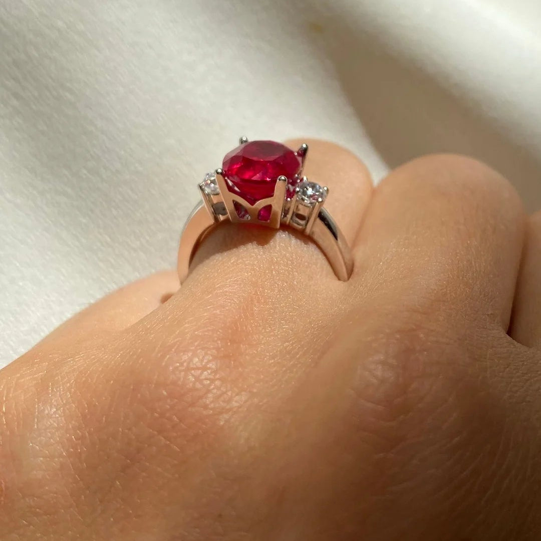 Beating Heart Ruby Promise Ring - ARTSY SILVER