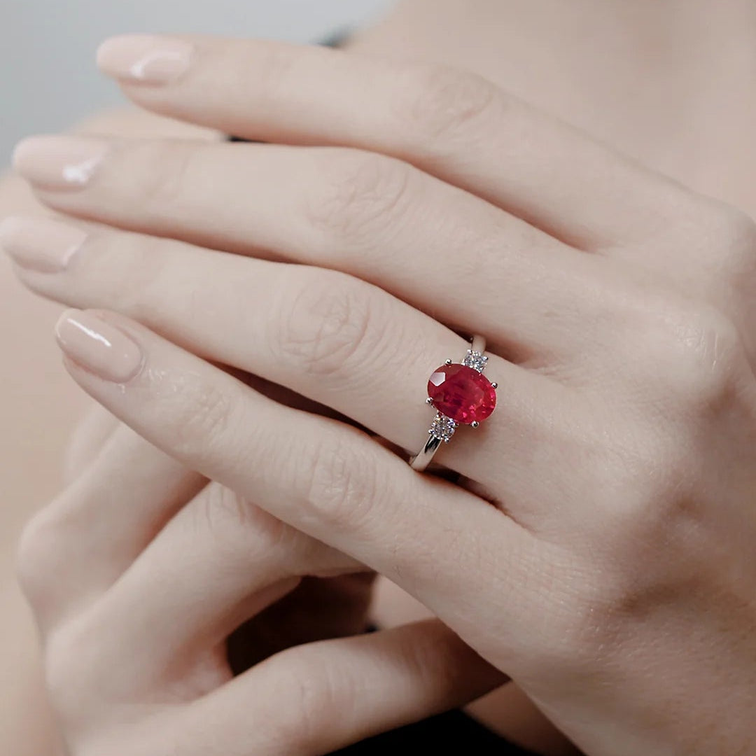 Beating Heart Ruby Promise Ring - ARTSY SILVER