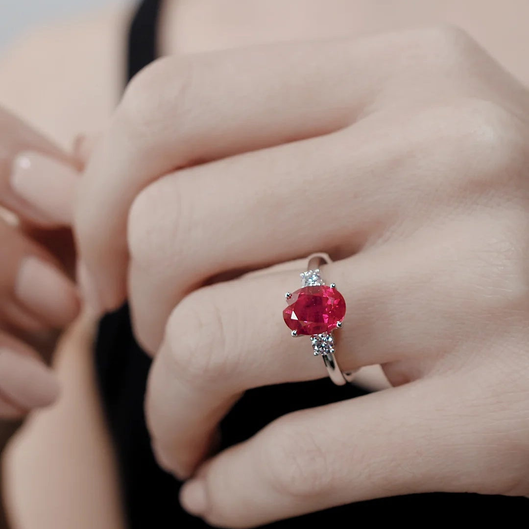 Beating Heart Ruby Promise Ring - ARTSY SILVER