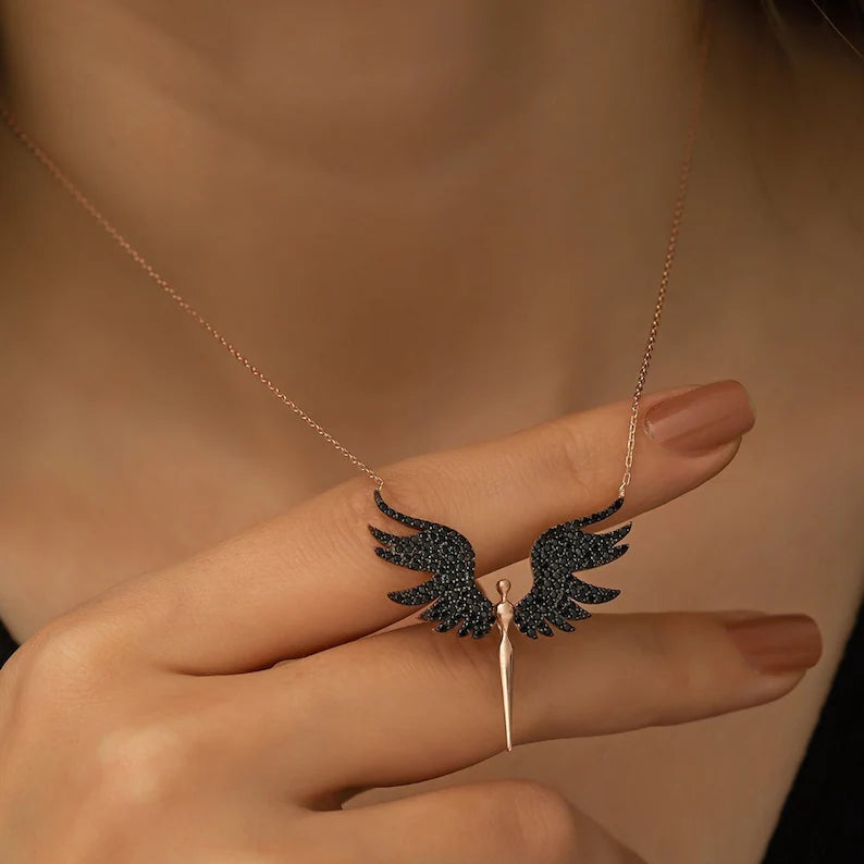 Black Guardian Angel Necklace