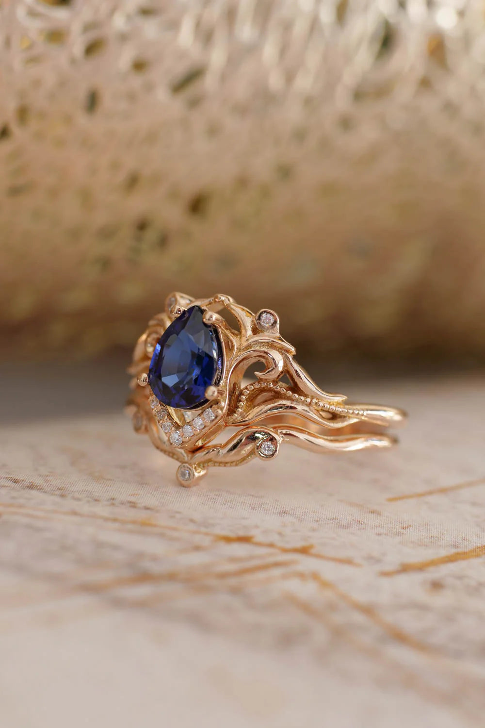 Blue Sapphire Stone 2 Set Ring