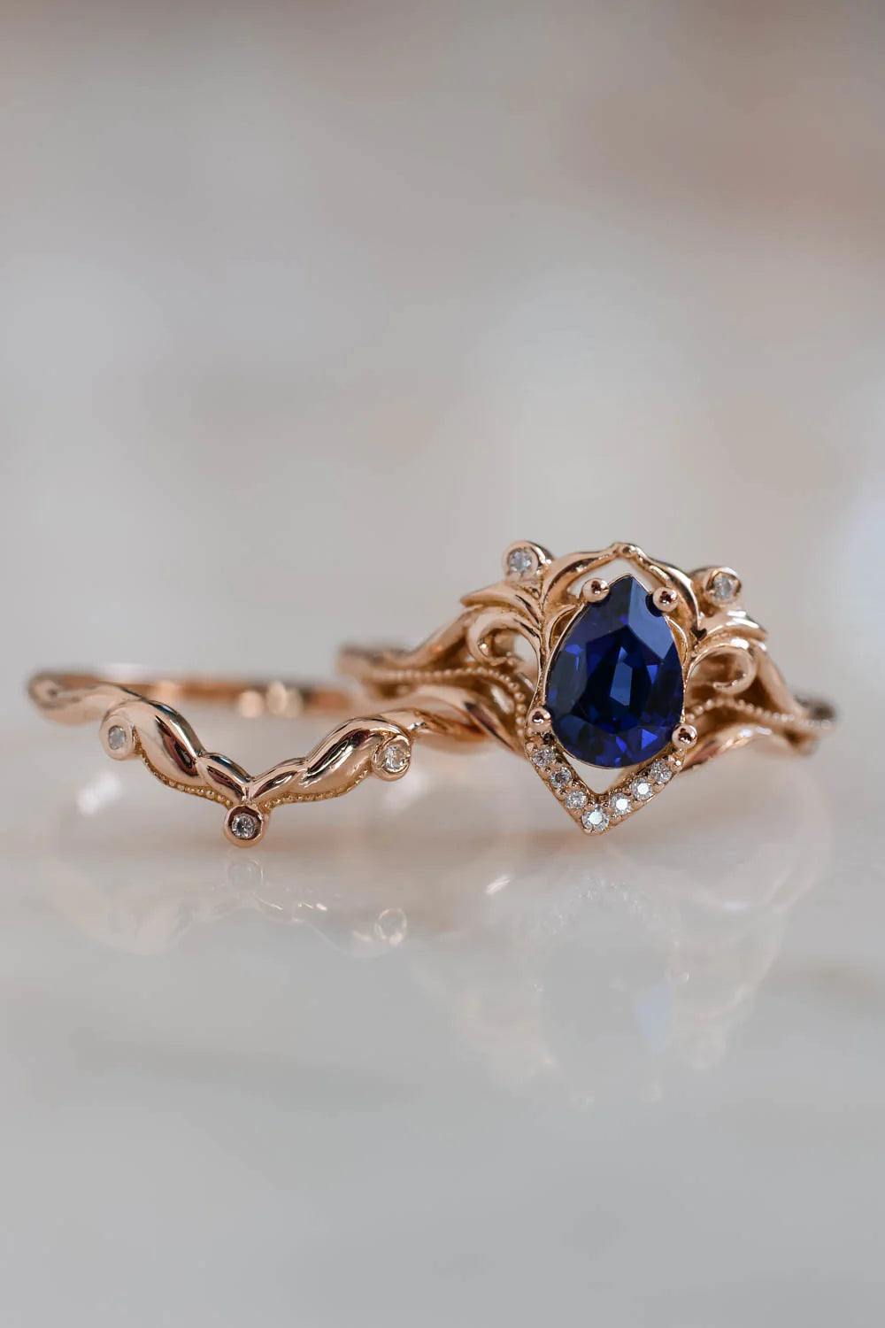 Blue Sapphire Stone 2 Set Ring
