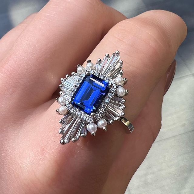 Blue Sapphire And Pearl Stones Ring - ARTSY SILVER