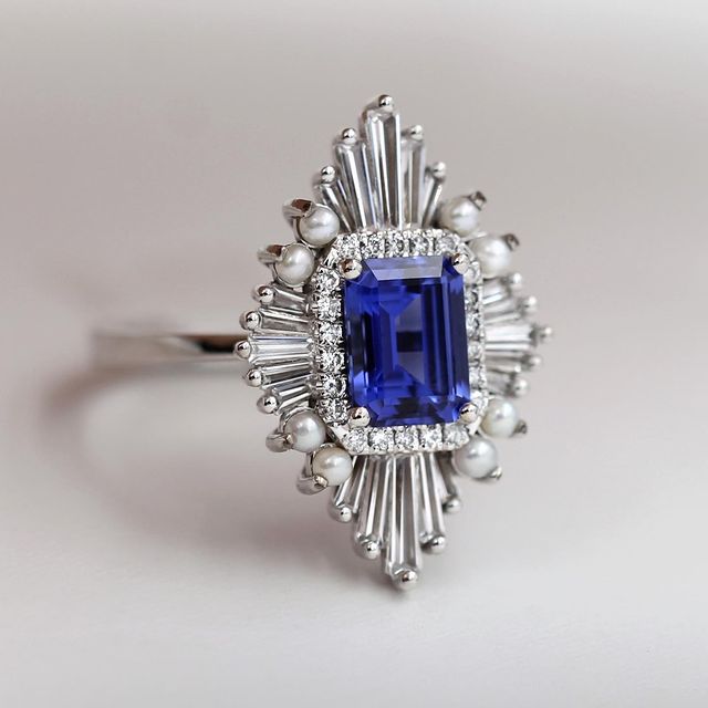 Blue Sapphire And Pearl Stones Ring