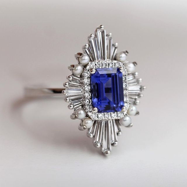 Blue Sapphire And Pearl Stones Ring - ARTSY SILVER