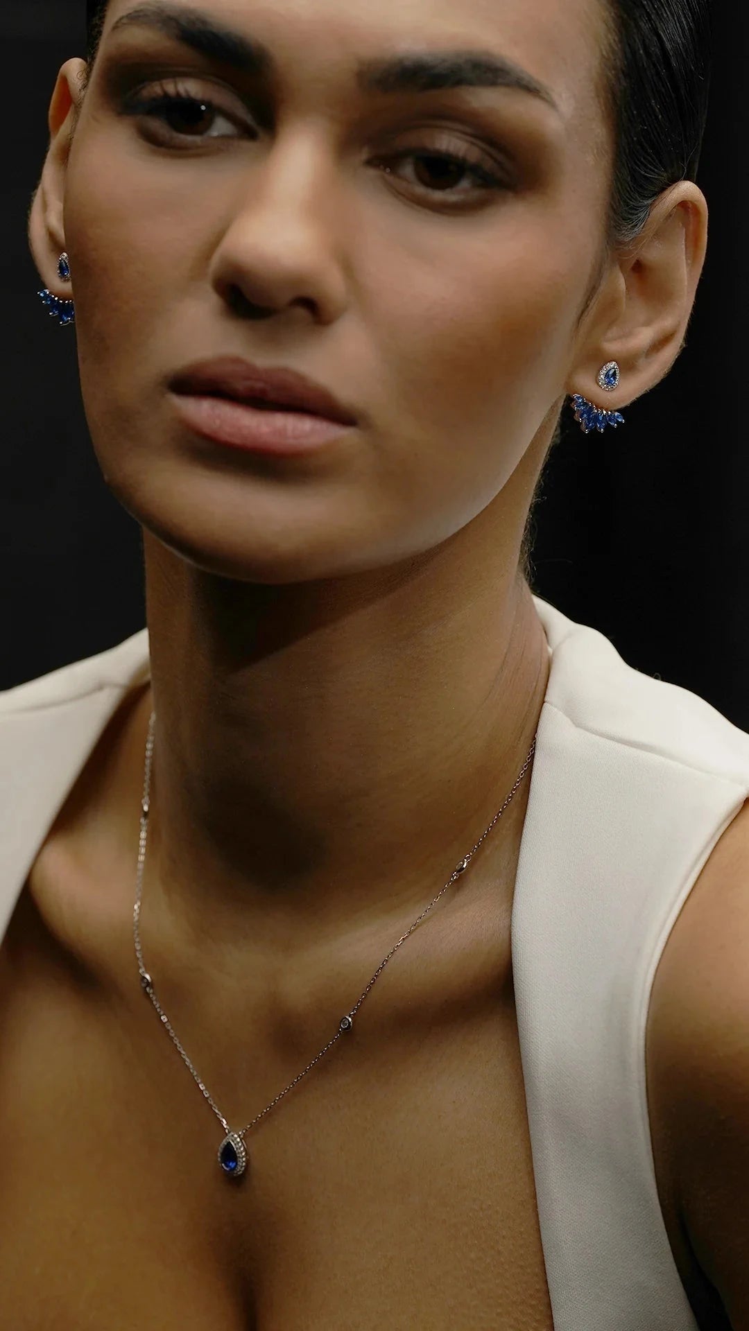 Lily Blue Sapphire Ear Jacket - ARTSY SILVER