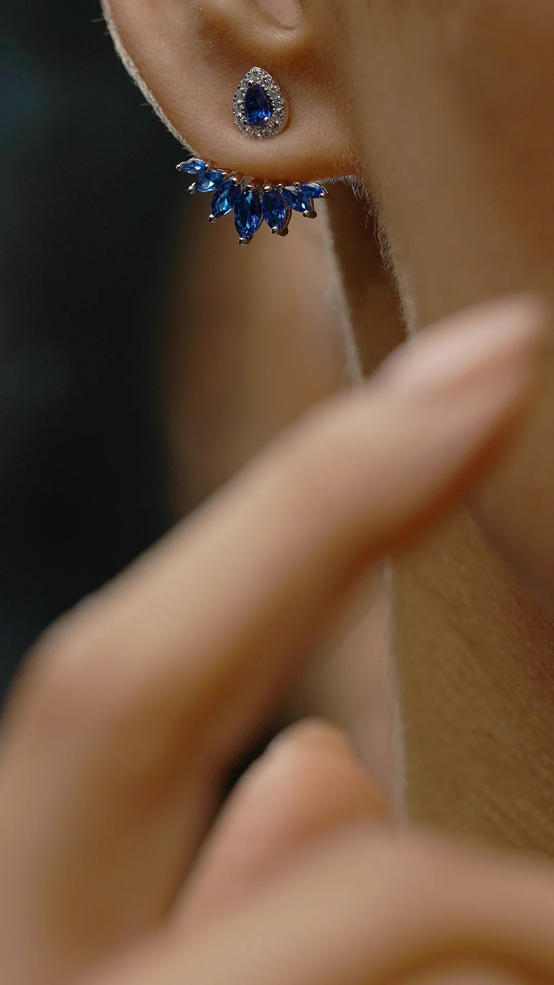 Lily Blue Sapphire Ear Jacket - ARTSY SILVER