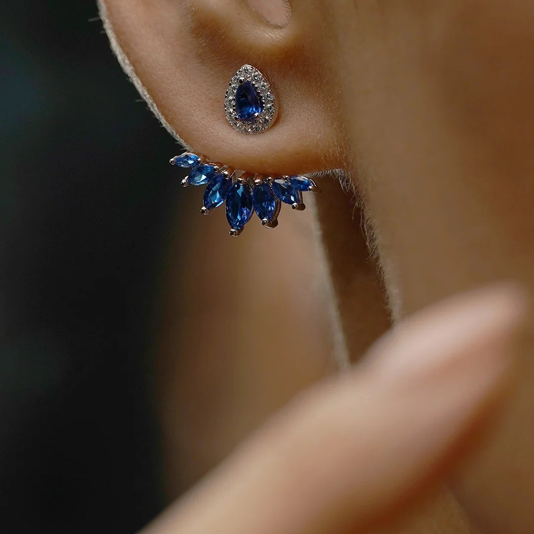 Lily Blue Sapphire Ear Jacket - ARTSY SILVER