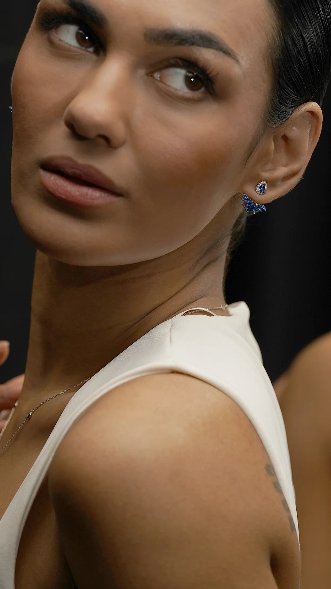 Lily Blue Sapphire Ear Jacket - ARTSY SILVER