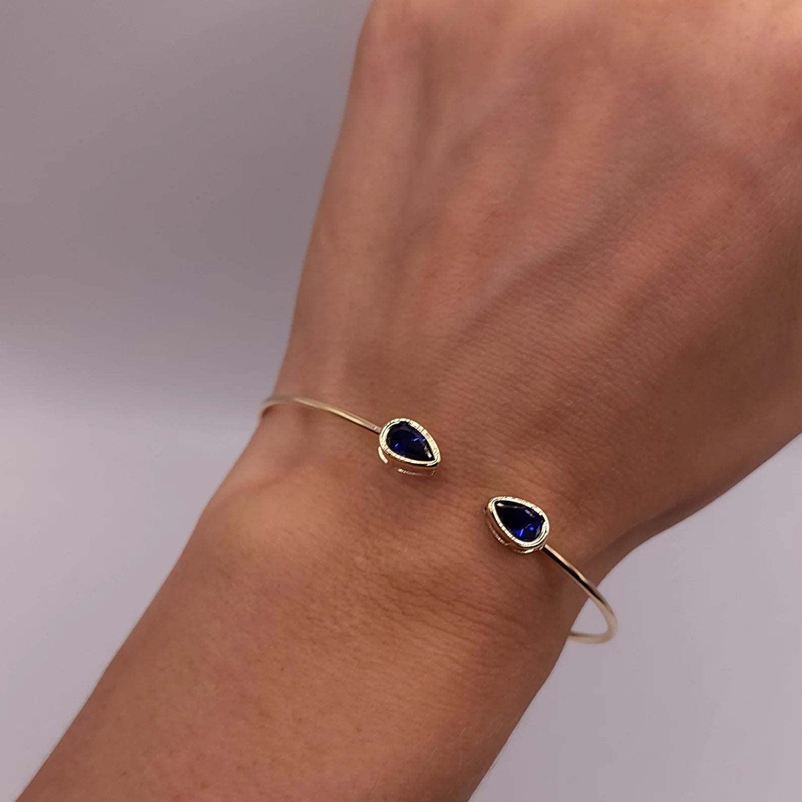 Blue Sapphire Pear Cut Bangle - ARTSY SILVER