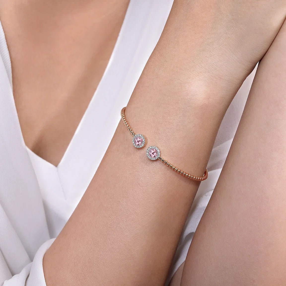 Blushed Pink Zircon Bangle - ARTSY SILVER