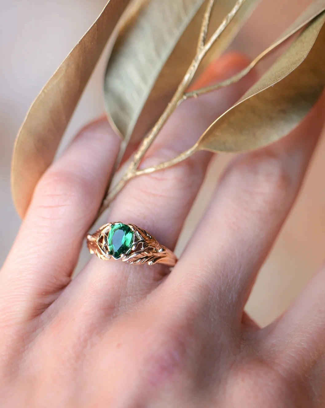 emerald stone pear cut ring