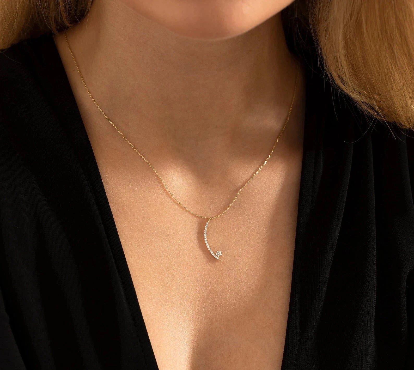 Gold Moon Zircon Necklace - ARTSY SILVER