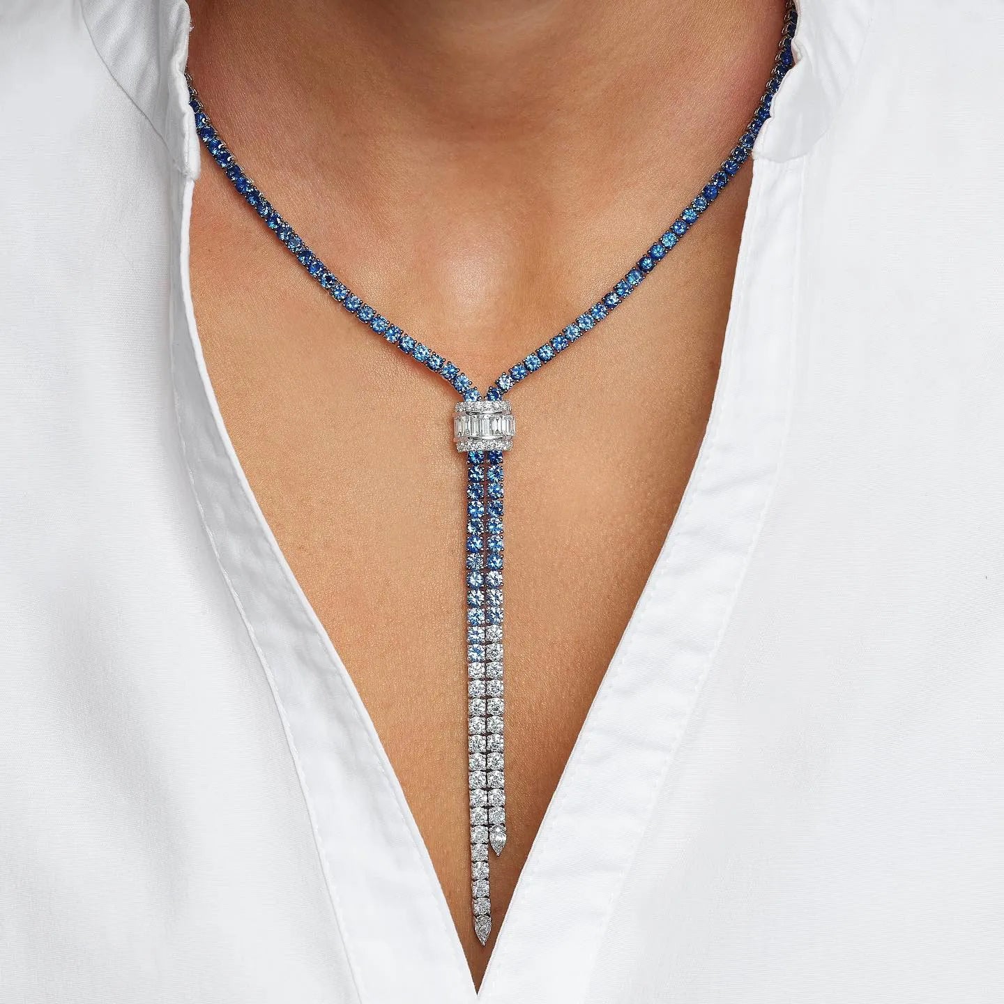 Harlequin Sapphire Tennis Necklace