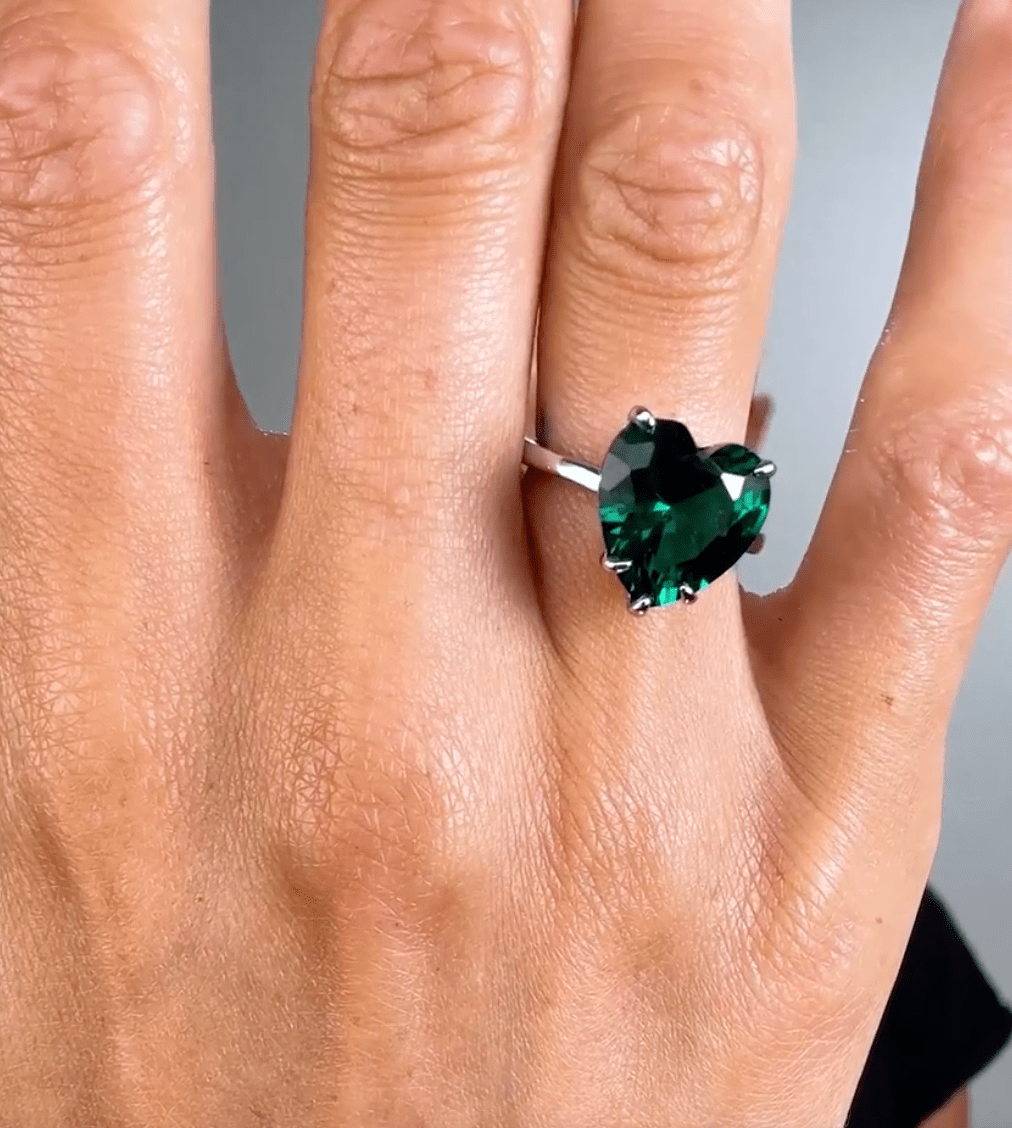 To My Buttercup Silver Emerald Heart Ring - ARTSY SILVER