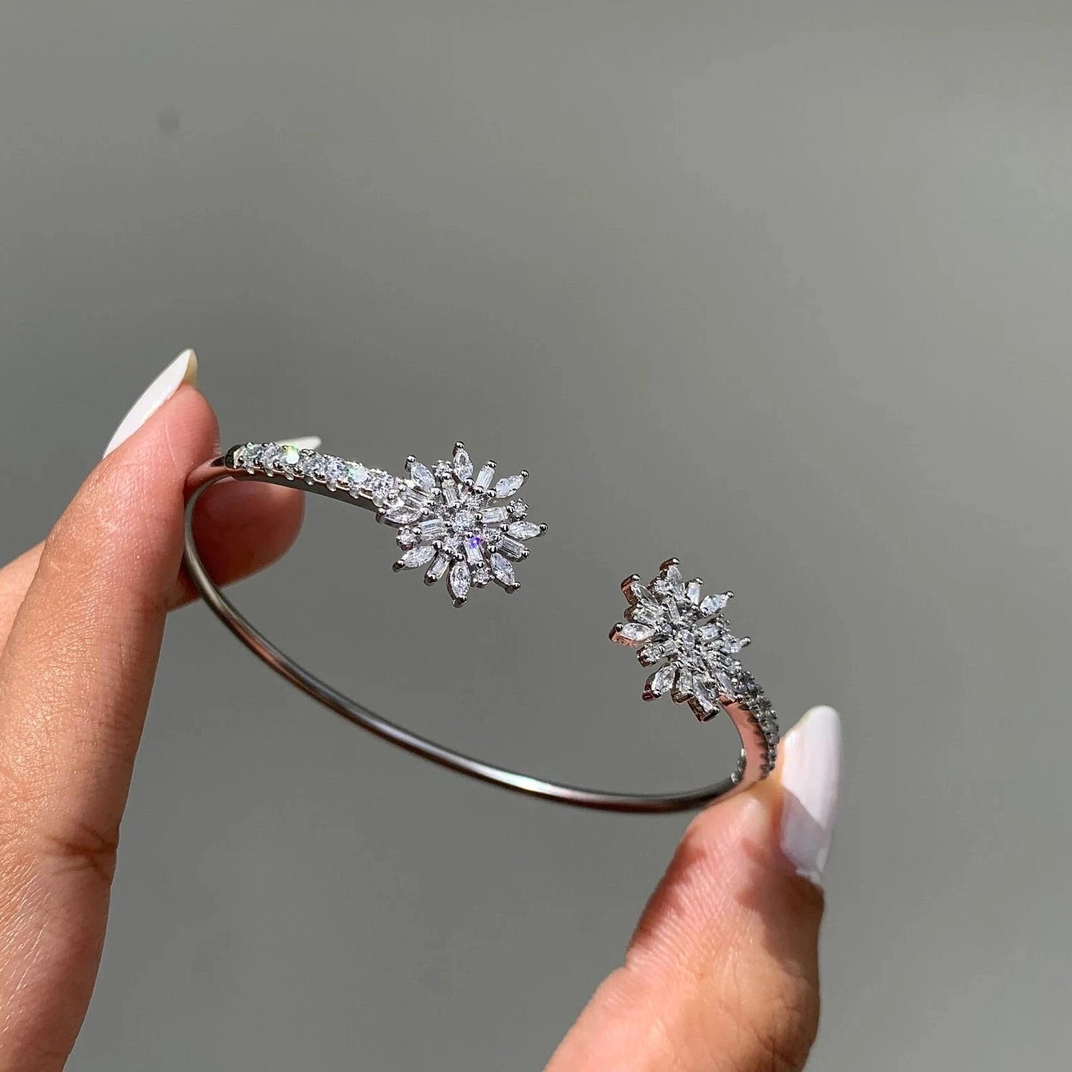 Just Blooming White Zircon Bangle - ARTSY SILVER