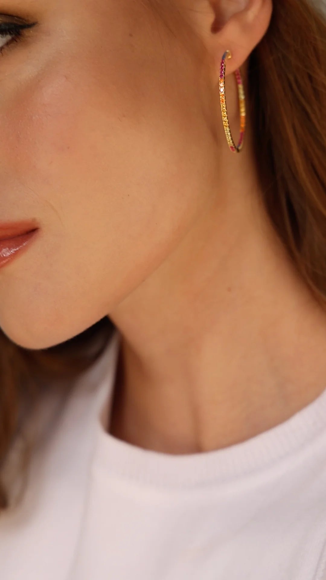 Colorful Stones Large Hoops - ARTSY SILVER