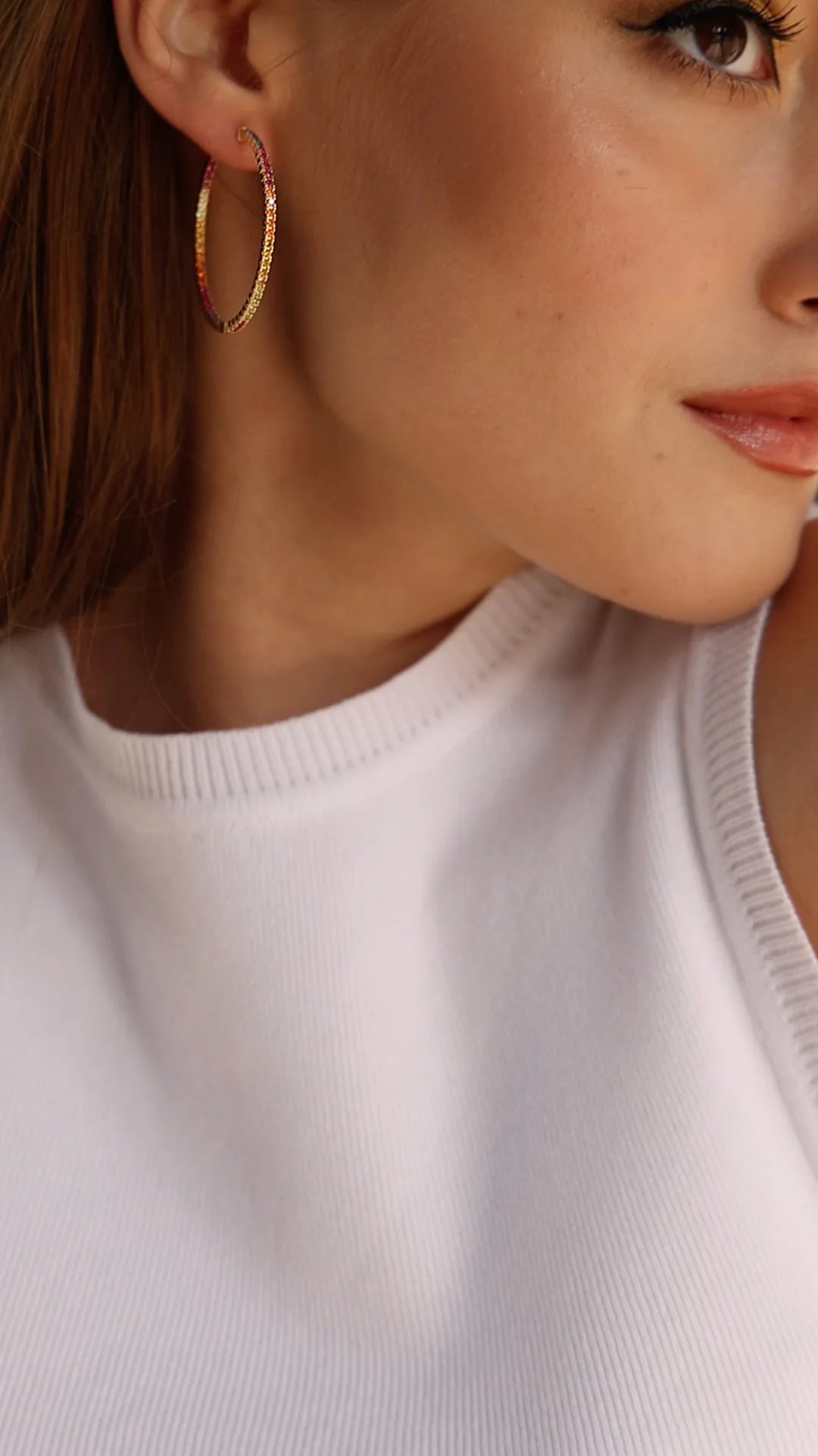 Colorful Stones Large Hoops - ARTSY SILVER