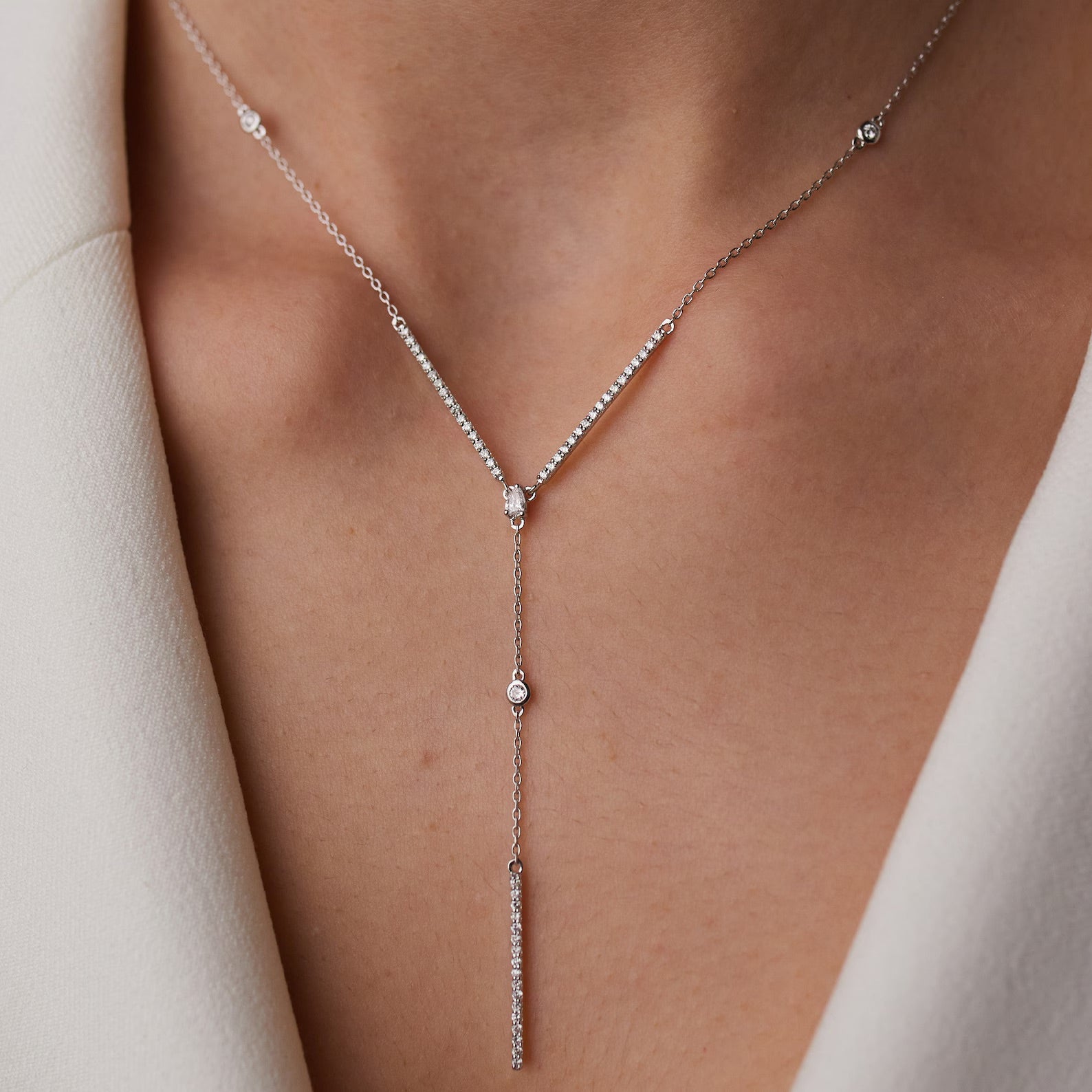 Rizz Lariat Zircon Necklace - ARTSY SILVER
