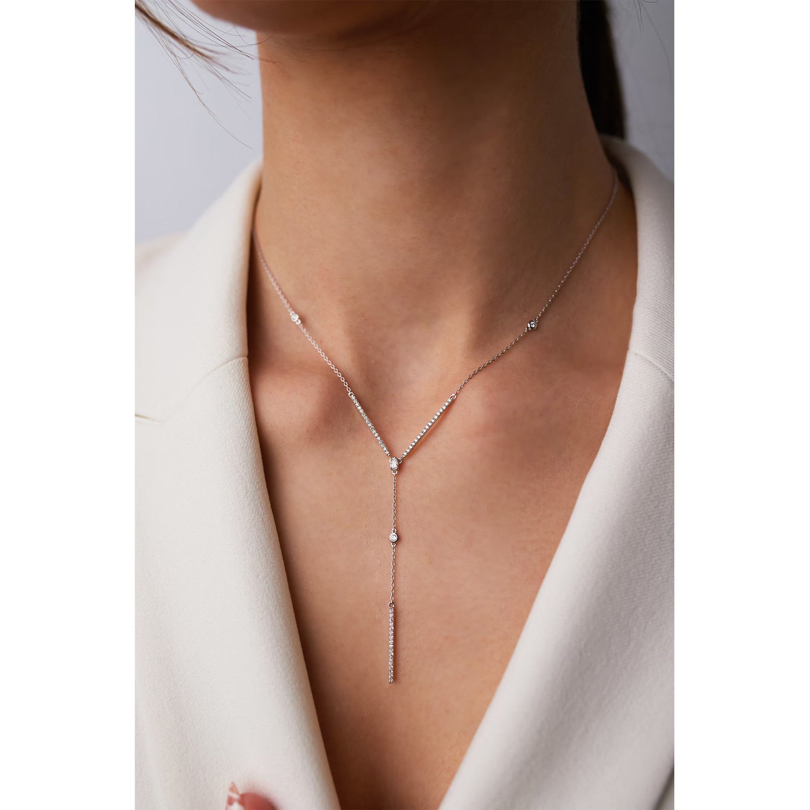 Rizz Lariat Zircon Necklace - ARTSY SILVER