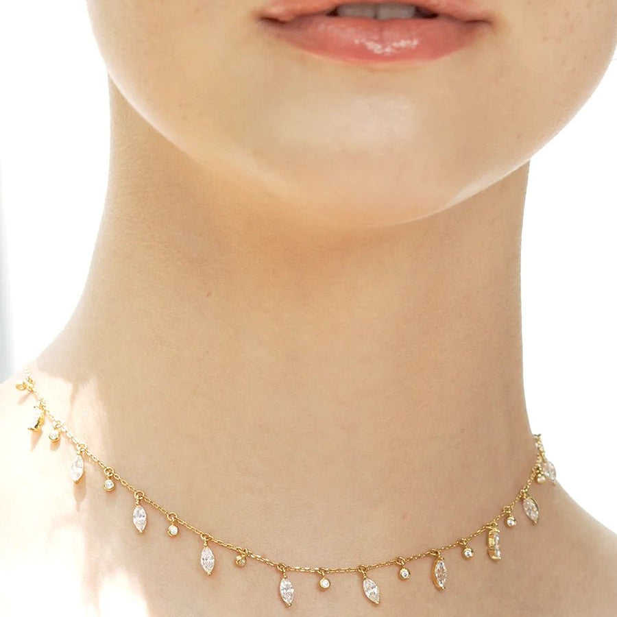 Marquise And Round Stones Adjustable Necklace - ARTSY SILVER