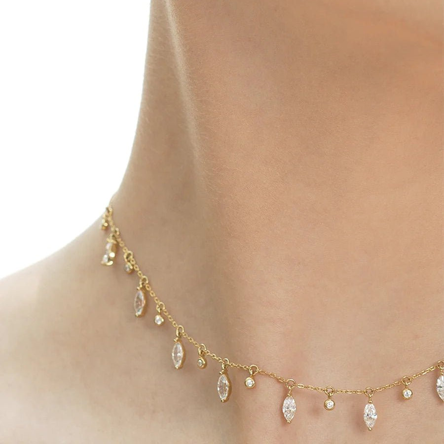 Marquise And Round Stones Adjustable Necklace - ARTSY SILVER