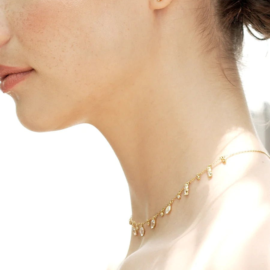 Marquise And Round Stones Adjustable Necklace - ARTSY SILVER