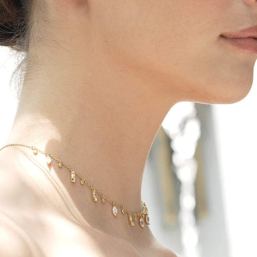 Marquise And Round Stones Adjustable Necklace - ARTSY SILVER