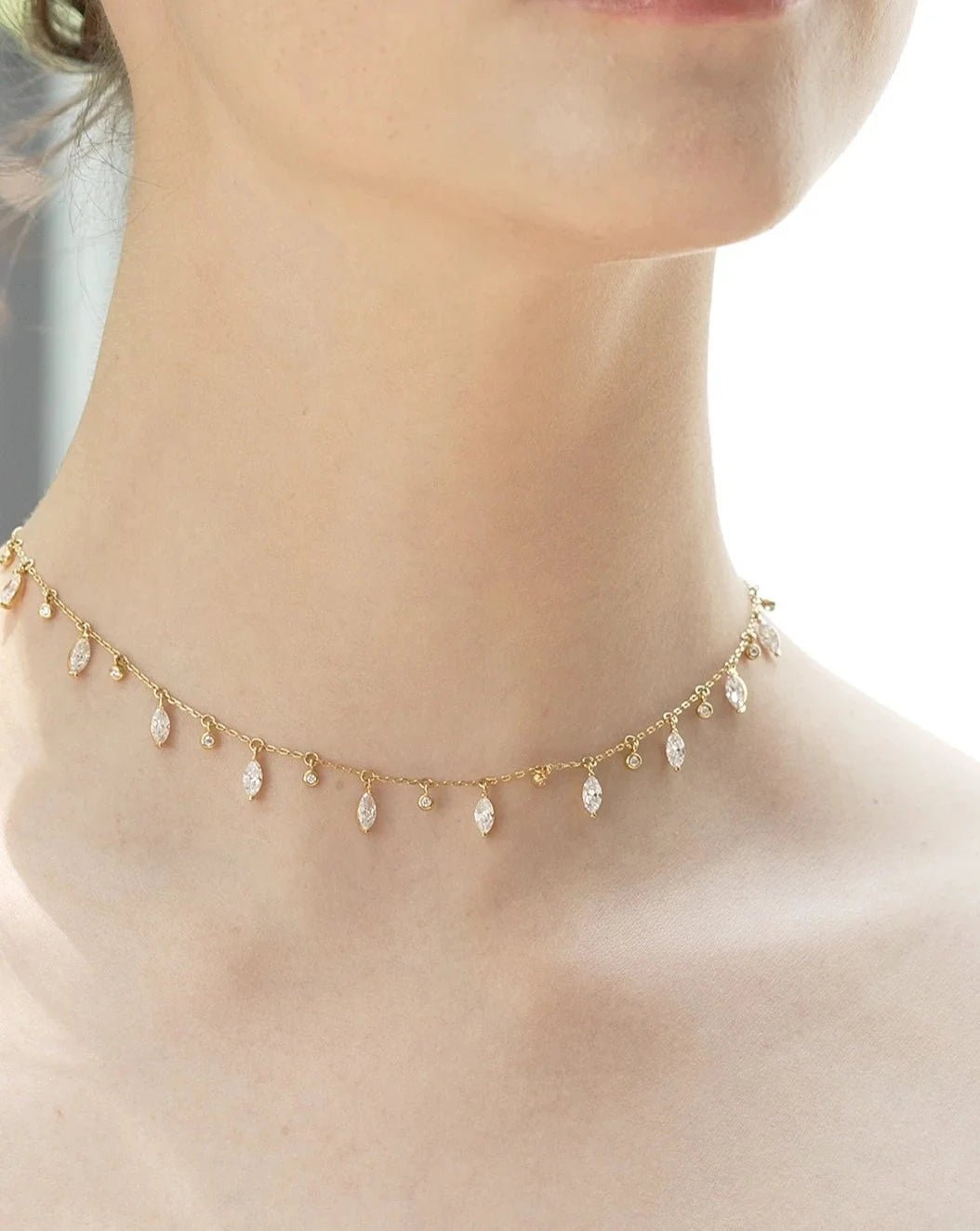 Marquise And Round Stones Adjustable Necklace - ARTSY SILVER