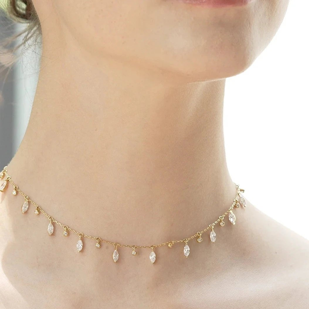 Marquise And Round Stones Adjustable Necklace - ARTSY SILVER