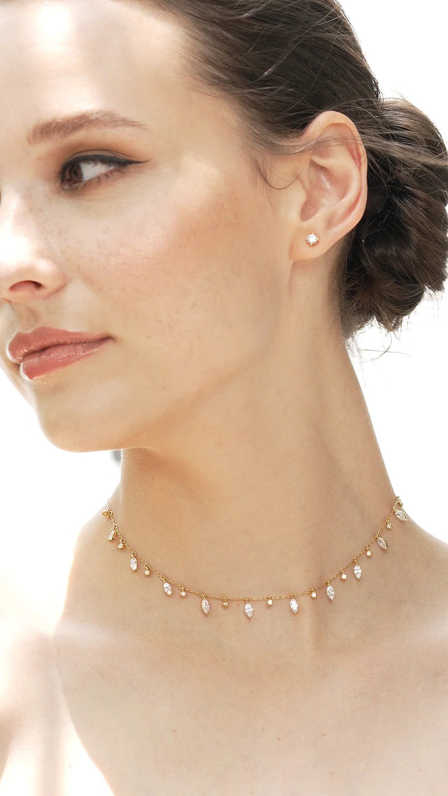 Marquise And Round Stones Adjustable Necklace - ARTSY SILVER