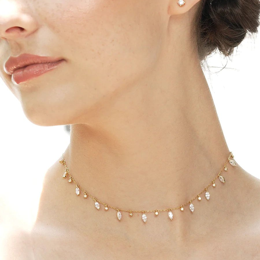 Marquise And Round Stones Adjustable Necklace - ARTSY SILVER