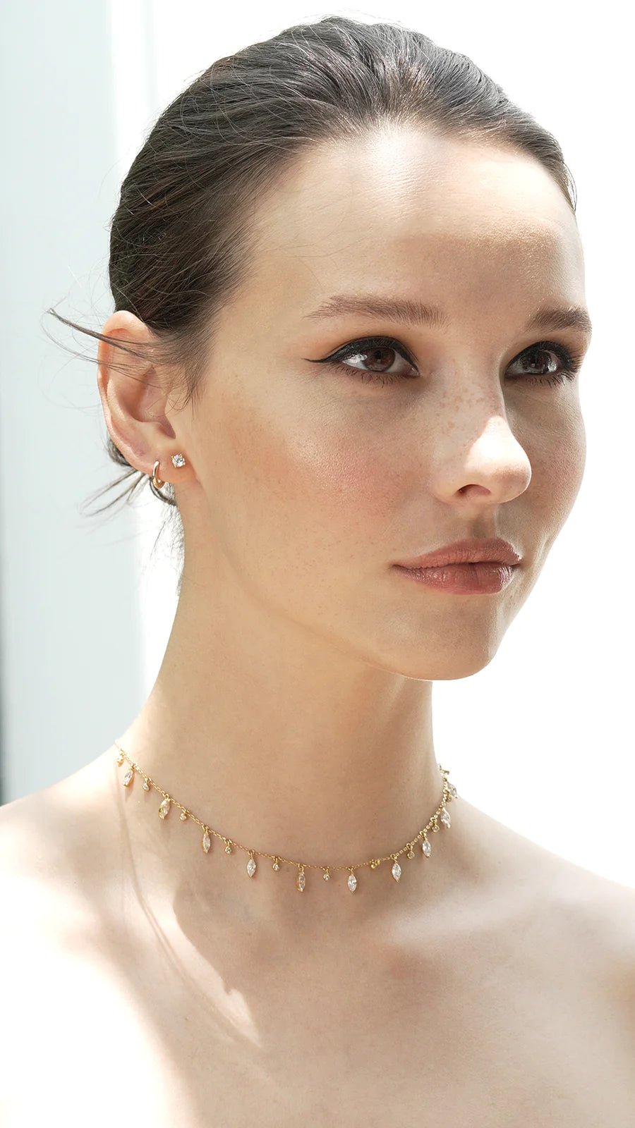 Marquise And Round Stones Adjustable Necklace - ARTSY SILVER