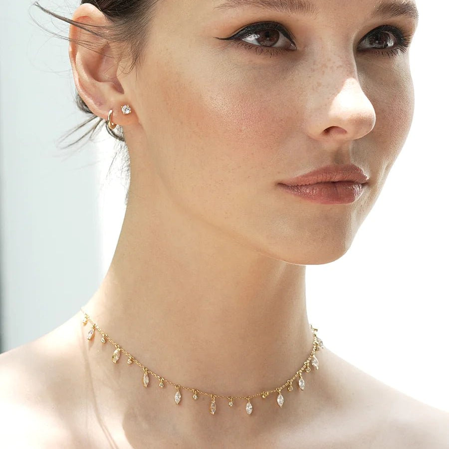 Marquise And Round Stones Adjustable Necklace - ARTSY SILVER