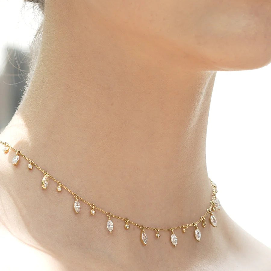 Marquise And Round Stones Adjustable Necklace - ARTSY SILVER