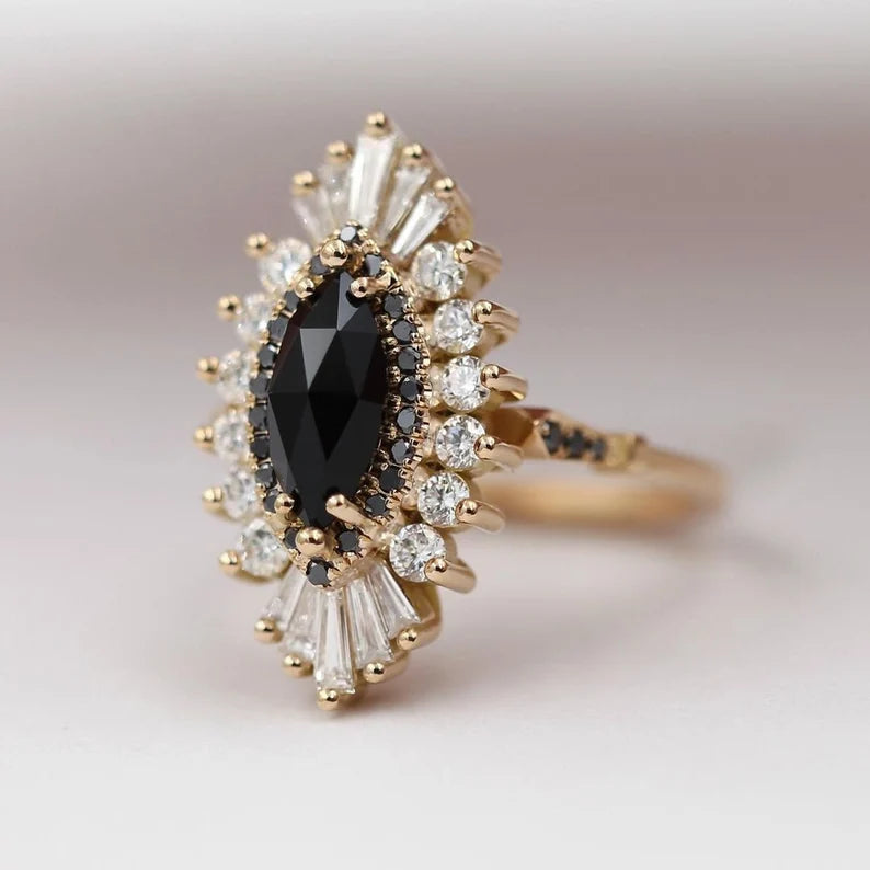 Marquise Cut Black Stone Ring