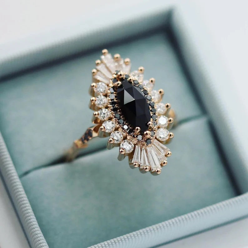 Marquise Cut Black Stone Ring