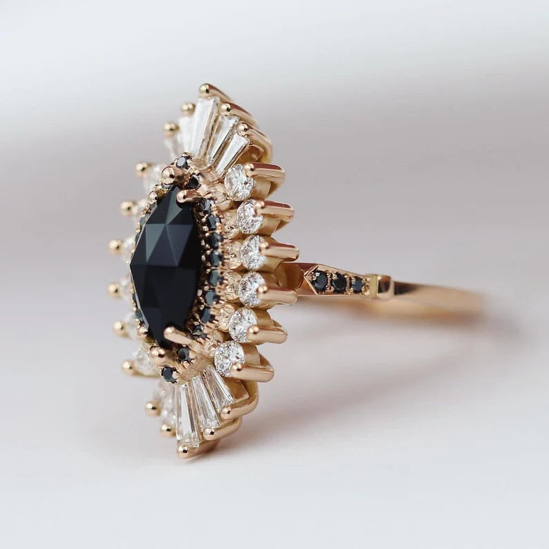 Marquise Cut Black Stone Ring