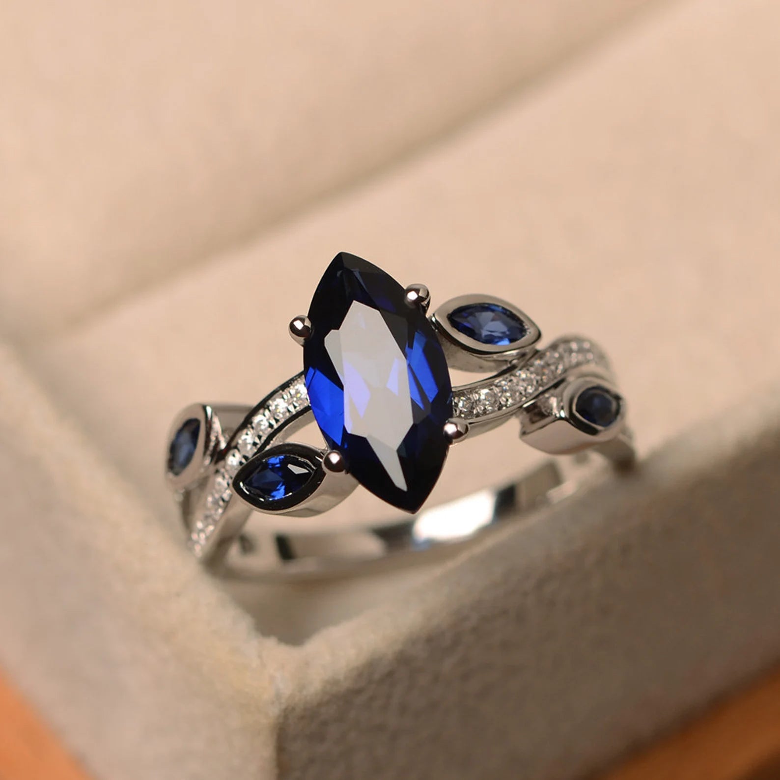 Marquise cut blue sapphire stone ring