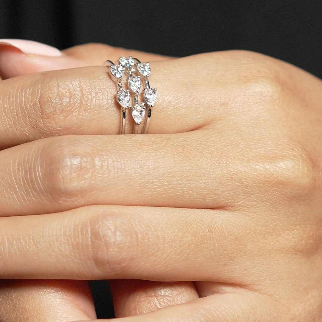 7 Pear Zircon Stones Ring Silver - ARTSY SILVER
