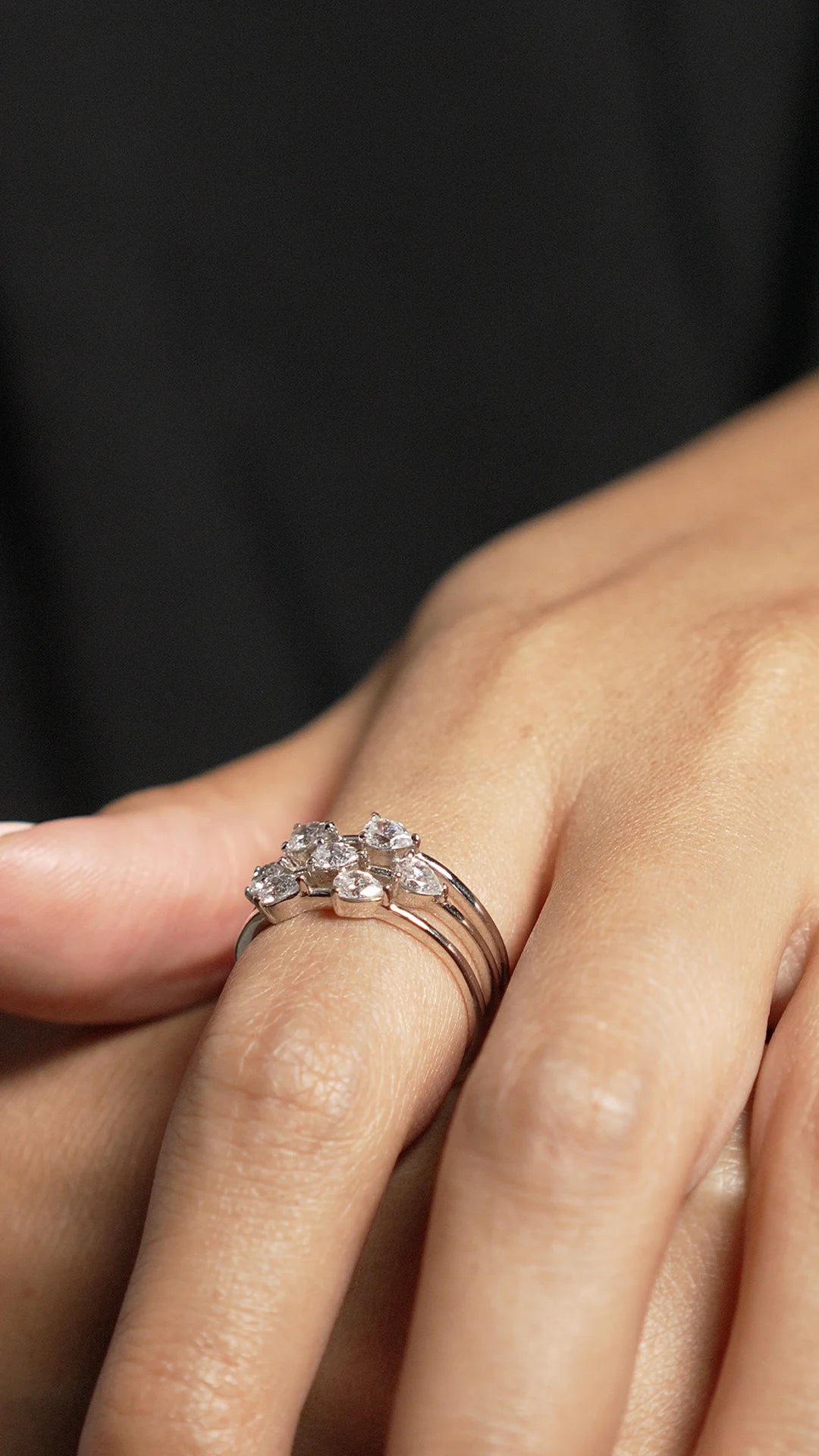 7 Pear Zircon Stones Ring Silver - ARTSY SILVER