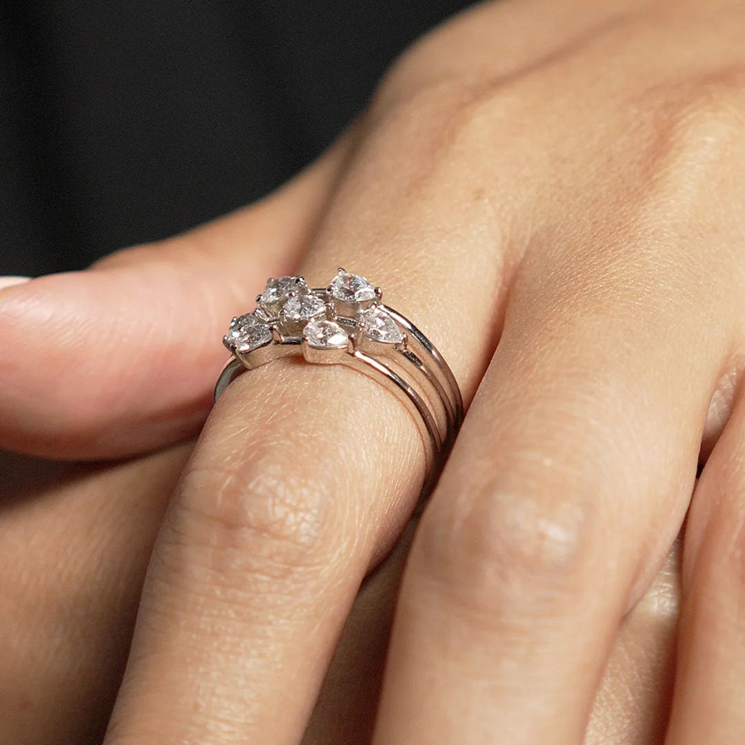 7 Pear Zircon Stones Ring Silver - ARTSY SILVER