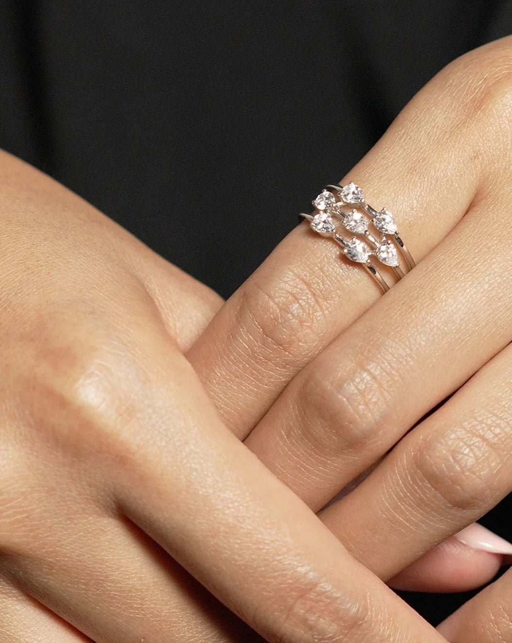 7 Pear Zircon Stones Ring Silver - ARTSY SILVER