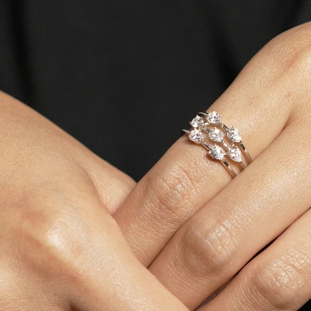 7 Pear Zircon Stones Ring Silver - ARTSY SILVER