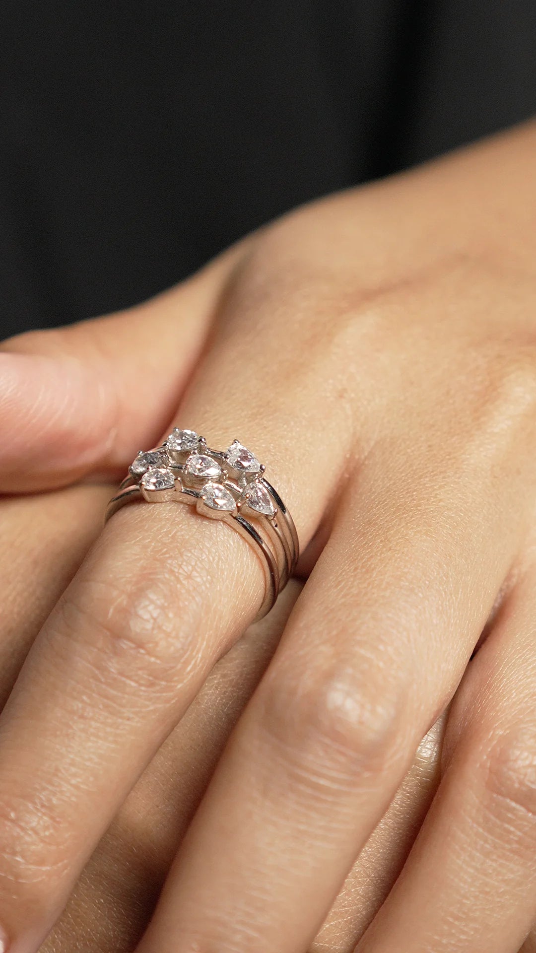 7 Pear Zircon Stones Ring Silver - ARTSY SILVER