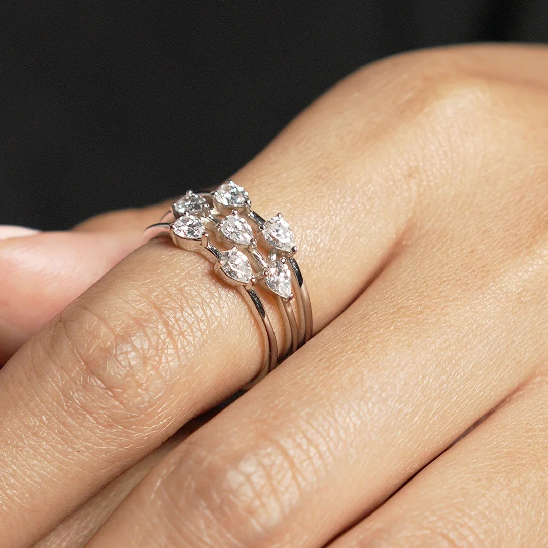 7 Pear Zircon Stones Ring Silver - ARTSY SILVER