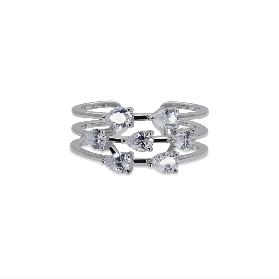 7 Pear Zircon Stones Ring Silver - ARTSY SILVER